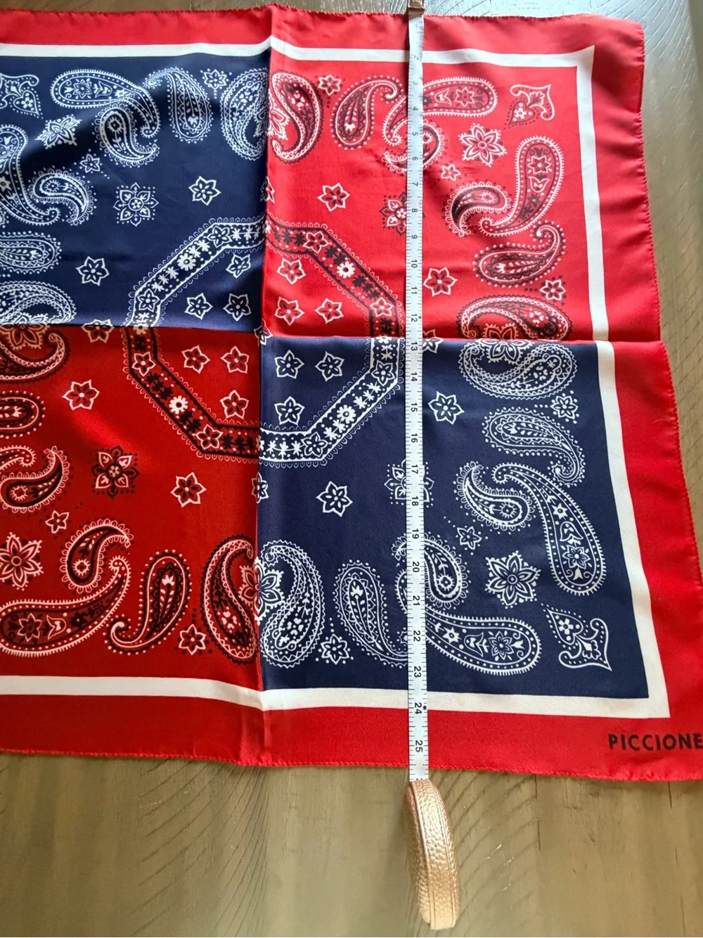 Piccione Red Navy Paisley Bandana Print Square Scarf 26” Vintage Style